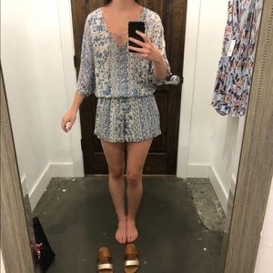 White and blue floral romper